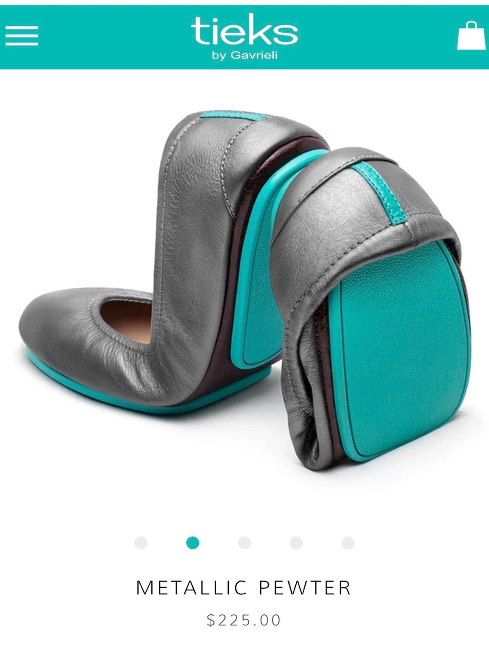 Tieks Metallic Pewter Ballet Flat with Teal Soles - Picture 2 of 14